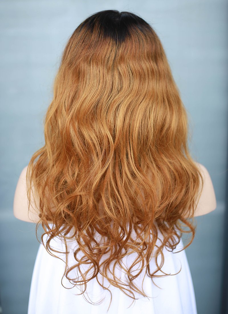 16" Long Wavy Blonde With Dark Roots Full Lace Remy Natural Hair Wig HH141 - wifhair