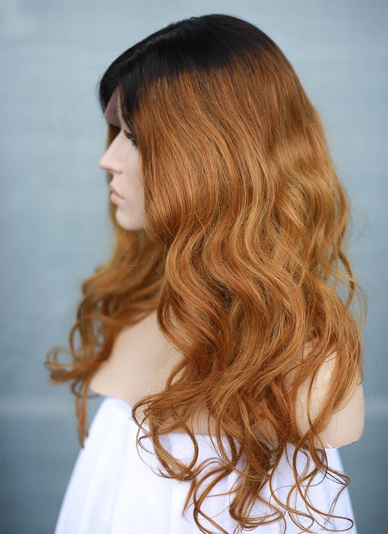 16" Long Wavy Blonde With Dark Roots Full Lace Remy Natural Hair Wig HH141 - wifhair