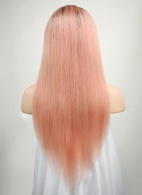 18" Long Straight Light Pink With Dark Roots Lace Front Remy Natural Hair Wig HH144 - wifhair