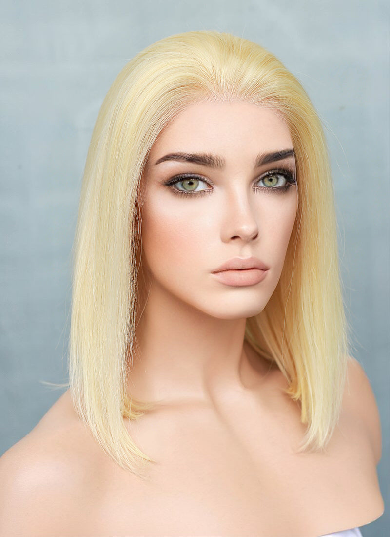10" Medium Straight Bleach Blonde Bob Lace Front Remy Natural Hair Wig HH152
