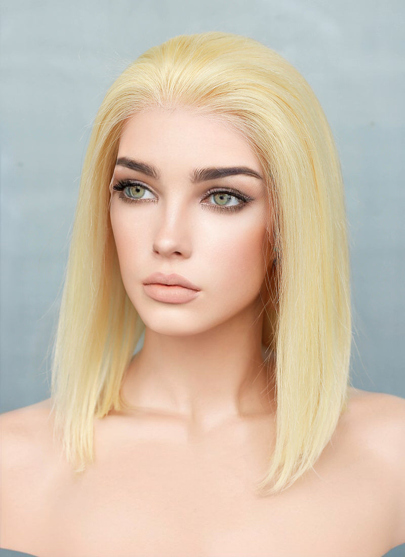 10" Medium Straight Bleach Blonde Bob Lace Front Remy Natural Hair Wig HH152