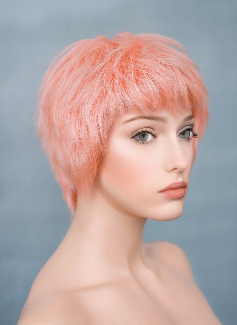 9" Short Layer Peach Pink Mono Crown Virgin Natural Hair Wig HH157