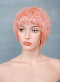 9" Short Layer Peach Pink Mono Crown Virgin Natural Hair Wig HH157