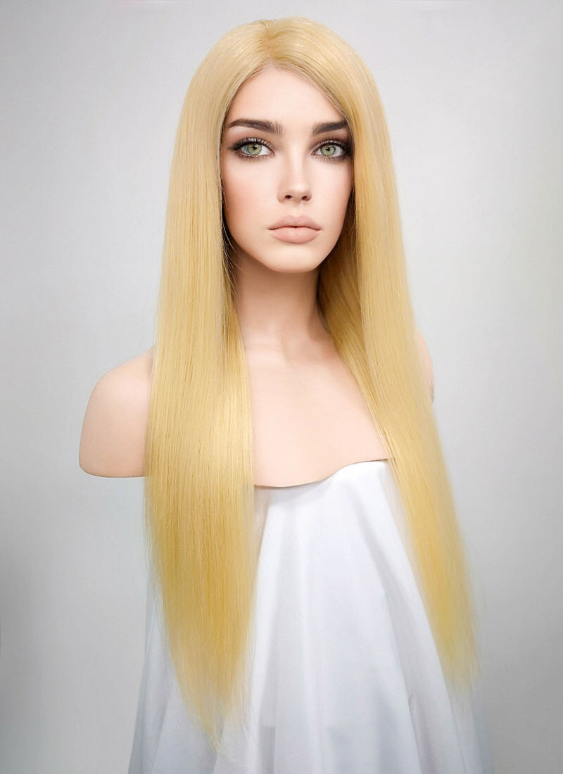 18" Long Straight Blonde Lace Front Remy Natural Hair Wig HH168