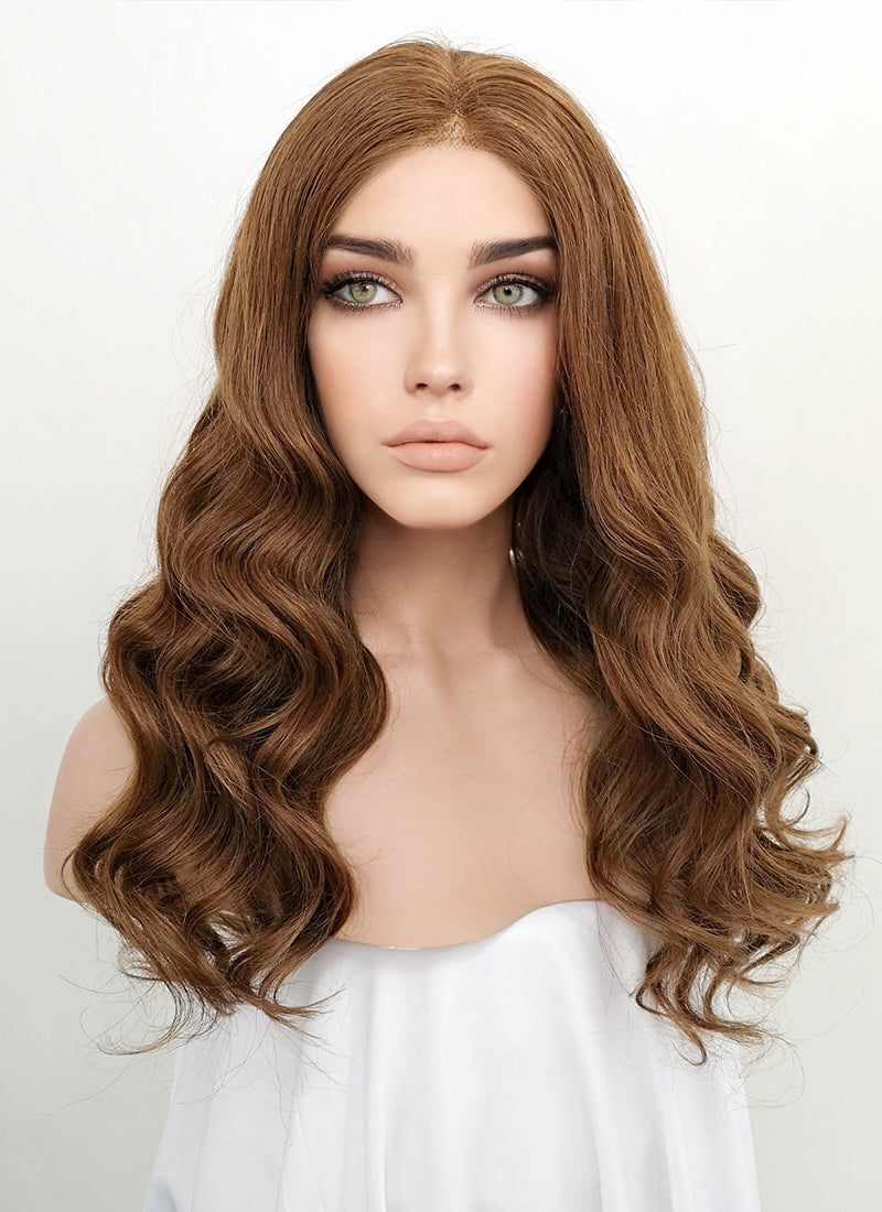 16" Long Wavy Brown Lace Front Remy Natural Hair Wig HH173
