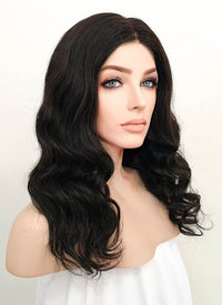 16" Long Wavy Black Lace Front Remy Natural Hair Wig HH174