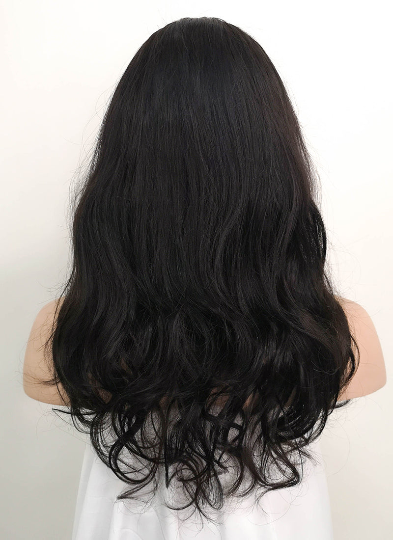 16" Medium Wavy Black Lace Front Remy Natural Hair Wig HH176 - wifhair