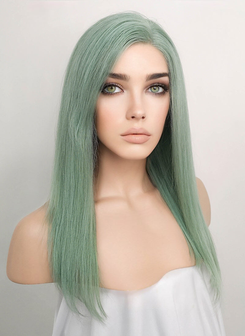 14" Medium Straight Light Green Lace Front Remy Natural Hair Wig HH179