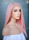 14" Medium Straight Rose Pink Lace Front Remy Natural Hair Wig HH180