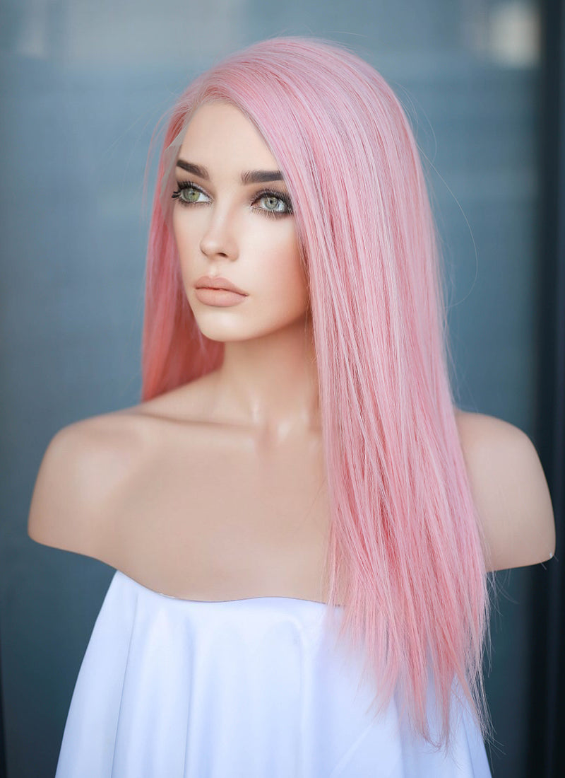 14" Medium Straight Rose Pink Lace Front Remy Natural Hair Wig HH180