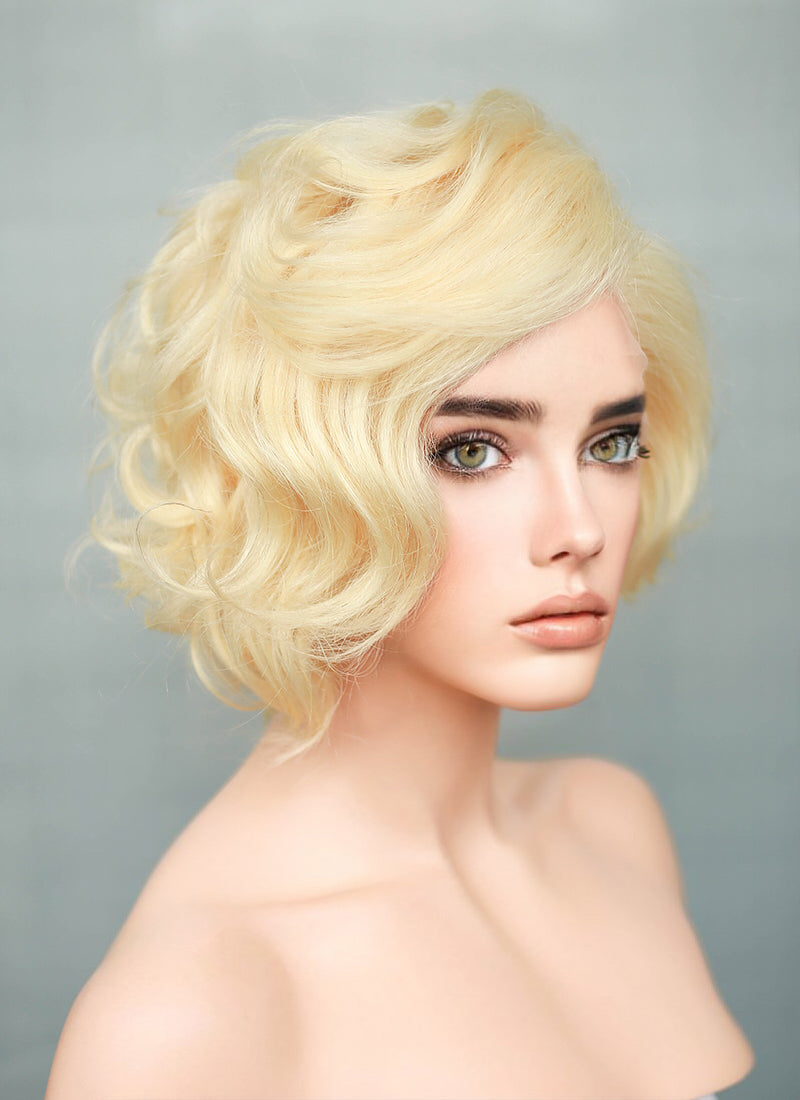 8" Short Curly Blonde Bob Lace Front Remy Natural Hair Wig HH185
