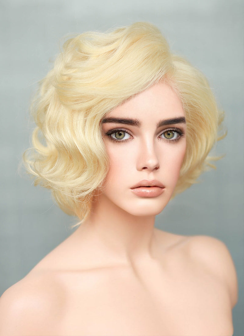 8" Short Curly Blonde Bob Lace Front Remy Natural Hair Wig HH185