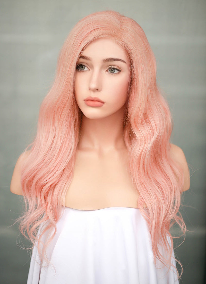 16" Medium Wavy Rose Pink Lace Front Remy Natural Hair Wig HH186