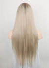 24" Long Straight Blonde With Dark Brown Roots Lace Front Remy Natural Hair Wig HH194