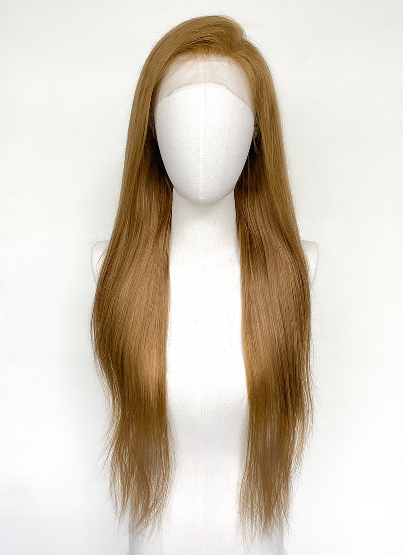 22" Long Straight Brown Lace Front Remy Natural Hair Wig HH199