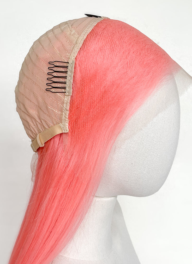 22" Long Straight Pink Lace Front Remy Natural Hair Wig HH200