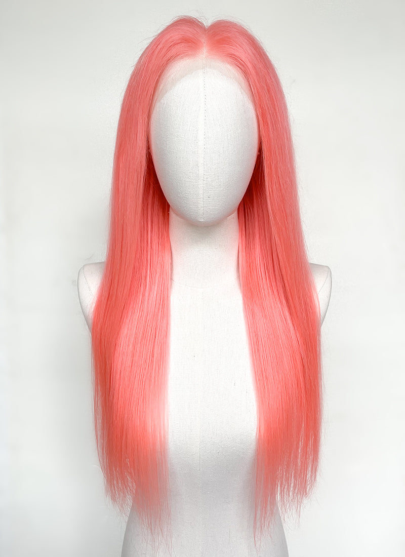 22" Long Straight Pink Lace Front Remy Natural Hair Wig HH200