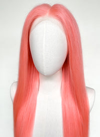 22" Long Straight Pink Lace Front Remy Natural Hair Wig HH200