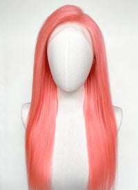 22" Long Straight Pink Lace Front Remy Natural Hair Wig HH200