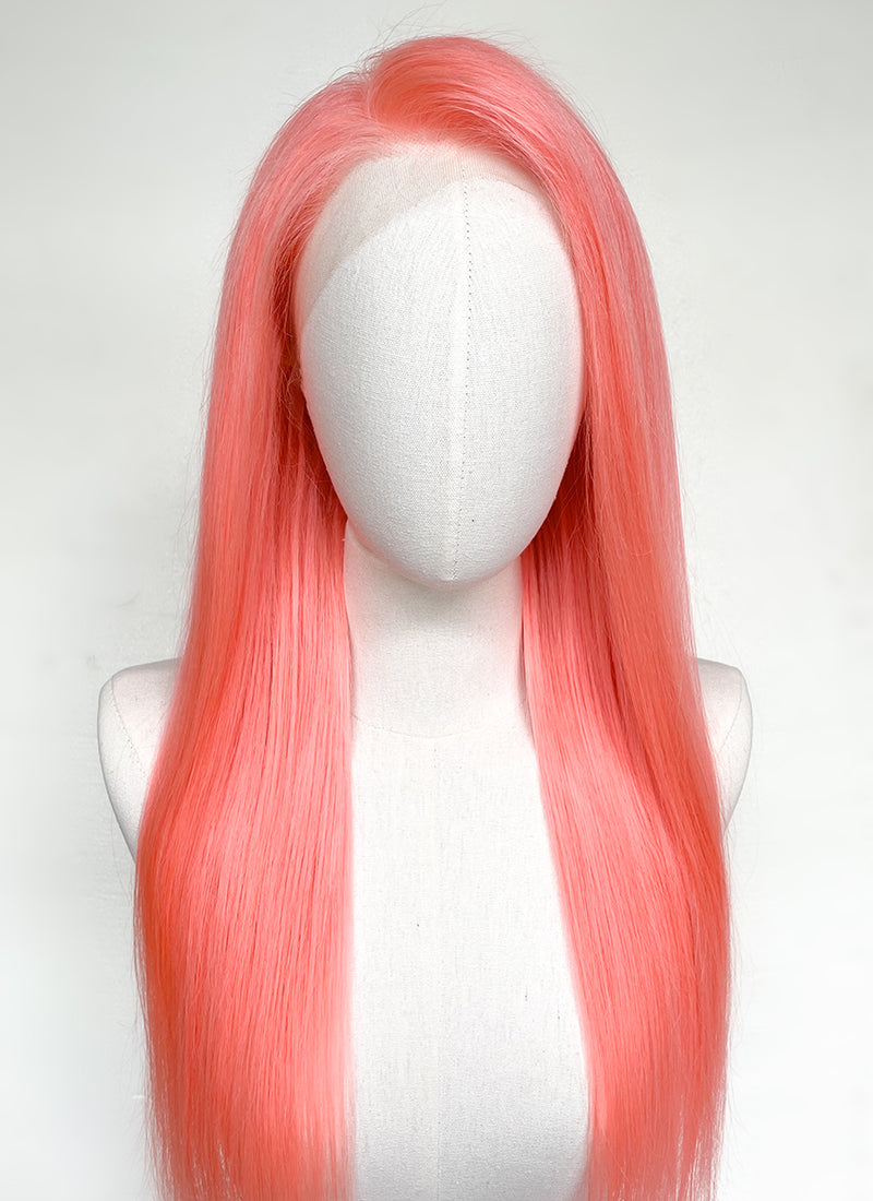 22" Long Straight Pink Lace Front Remy Natural Hair Wig HH200