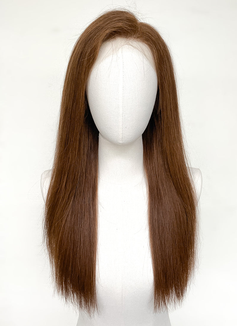 18" Long Straight Coffee Brown Lace Front Remy Natural Hair Wig HH201