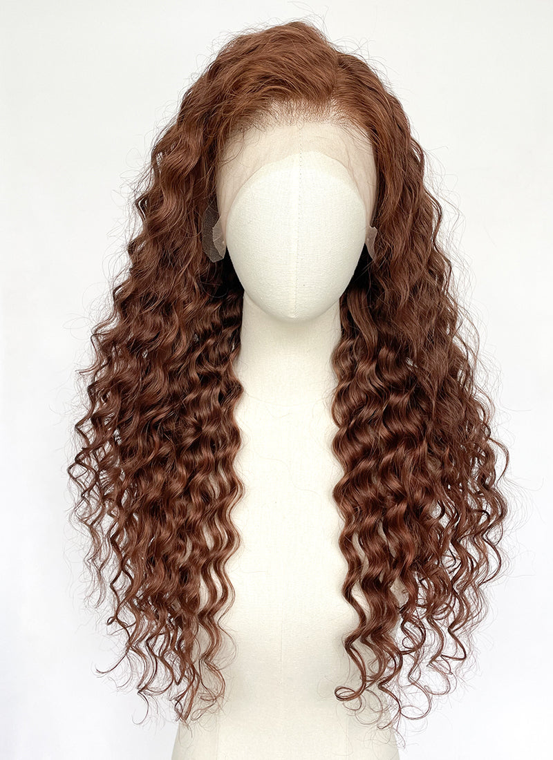 20" Long Curly Brown Lace Front Remy Natural Hair Wig HH202