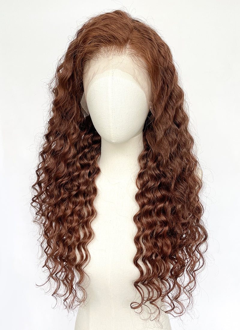 20" Long Curly Brown Lace Front Remy Natural Hair Wig HH202