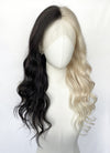 18" Long Wavy Blonde Black Split Gemini Color Lace Front Remy Natural Hair Wig HH203