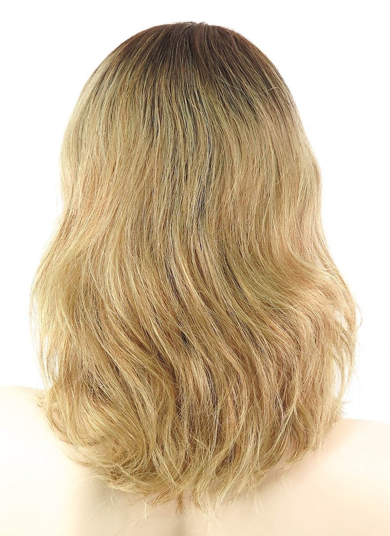 12" Medium Wavy Bob Light Blonde With Brown Roots Lace Front Remy Natural Hair Wig HH067 - wifhair