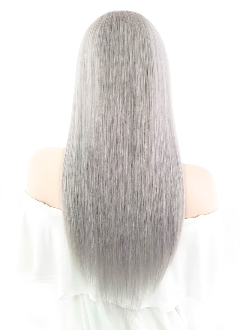 20" Long Straight Silver Grey Lace Front Remy Natural Hair Wig HH077 - wifhair