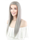 20" Long Straight Silver Grey Lace Front Remy Natural Hair Wig HH077