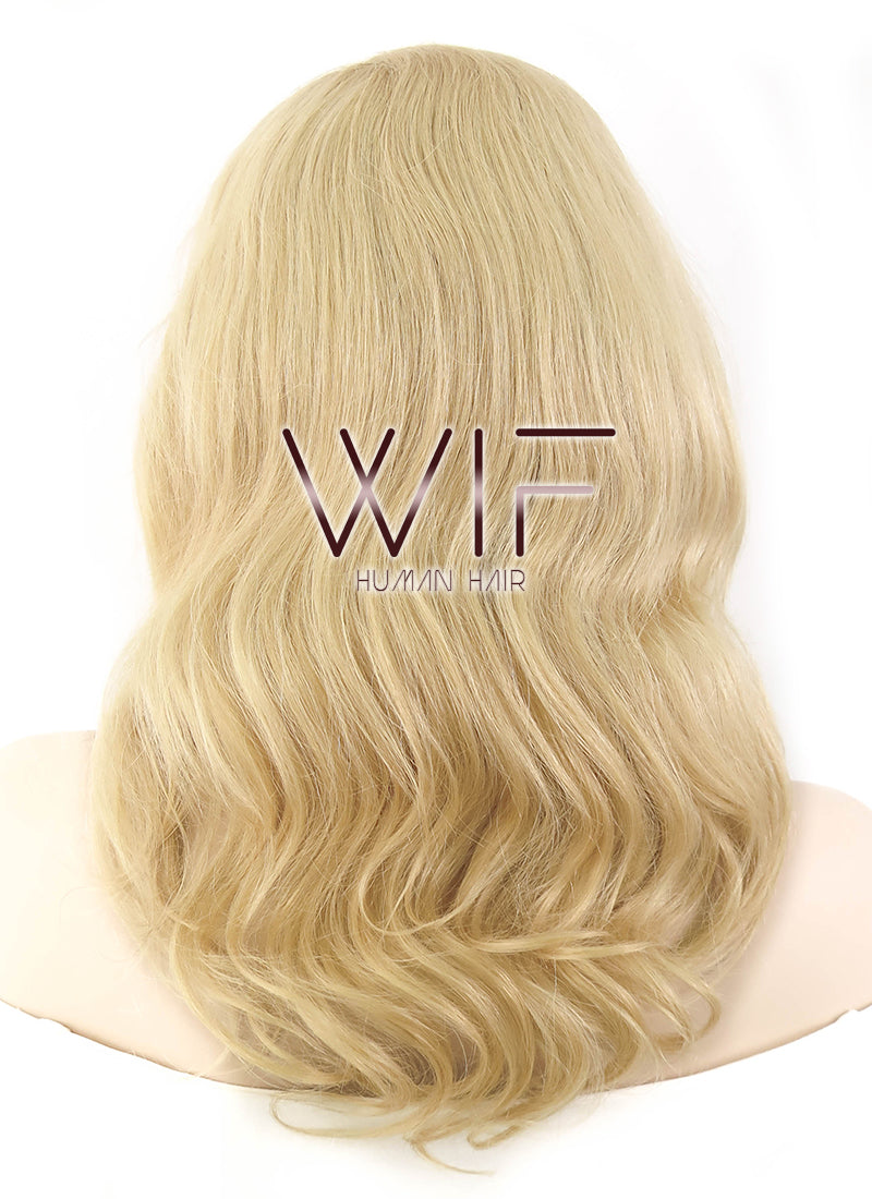 16" Long Wavy Honey Blonde Lace Front Remy Natural Hair Wig HH086