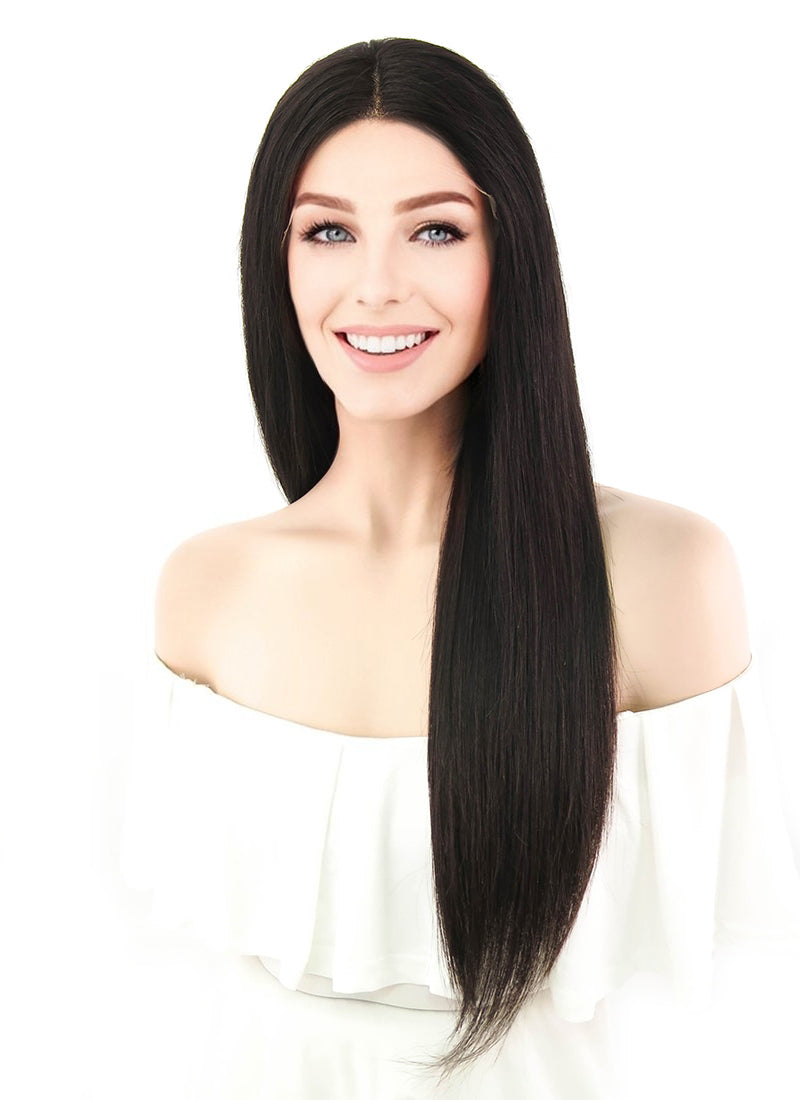 20" Long Straight Off Black Lace Front Remy Natural Hair Wig HH089