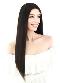 20" Long Straight Off Black Lace Front Remy Natural Hair Wig HH089