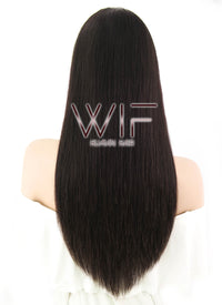 20" Long Straight Off Black Lace Front Remy Natural Hair Wig HH089