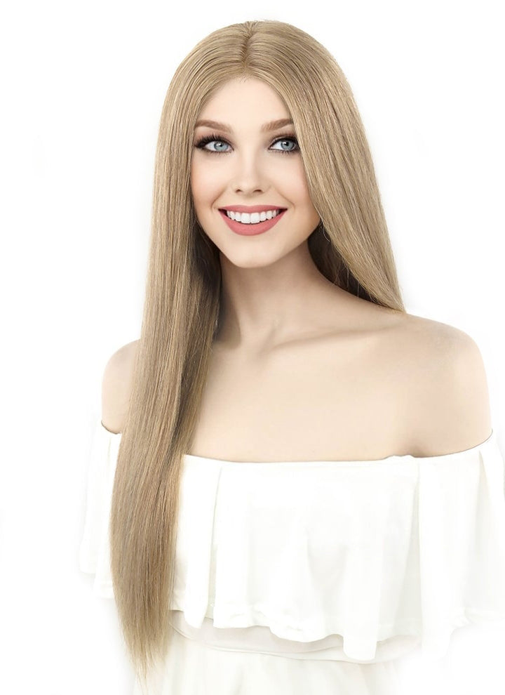 22" Long Straight Ash Brown Lace Front Remy Natural Hair Wig HH113