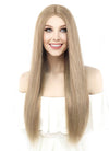 22" Long Straight Ash Brown Lace Front Remy Natural Hair Wig HH113