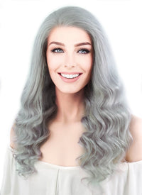 16" Long Curly Light Grey Lace Front Remy Natural Hair Wig HH132