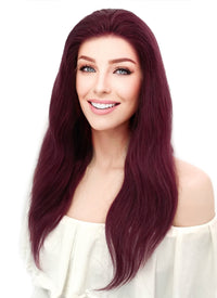 16" Long Wavy Burgundy Lace Front Remy Natural Hair Wig HH149