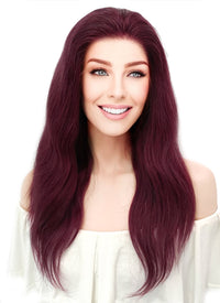 16" Long Wavy Burgundy Lace Front Remy Natural Hair Wig HH149