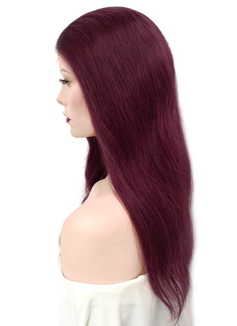 16" Long Wavy Burgundy Lace Front Remy Natural Hair Wig HH149 - wifhair