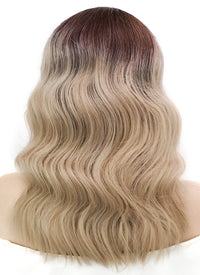 16" Long Body Wave Blonde With Dark Roots Lace Front Virgin Natural Hair Wig HH150 - wifhair