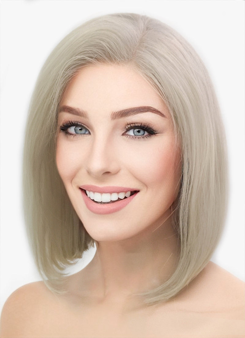 12" Medium Straight Classic Bob Ash Blonde Lace Front Remy Natural Hair Wig HH151