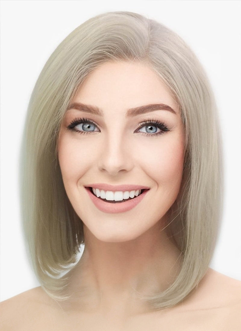 12" Medium Straight Classic Bob Ash Blonde Lace Front Remy Natural Hair Wig HH151