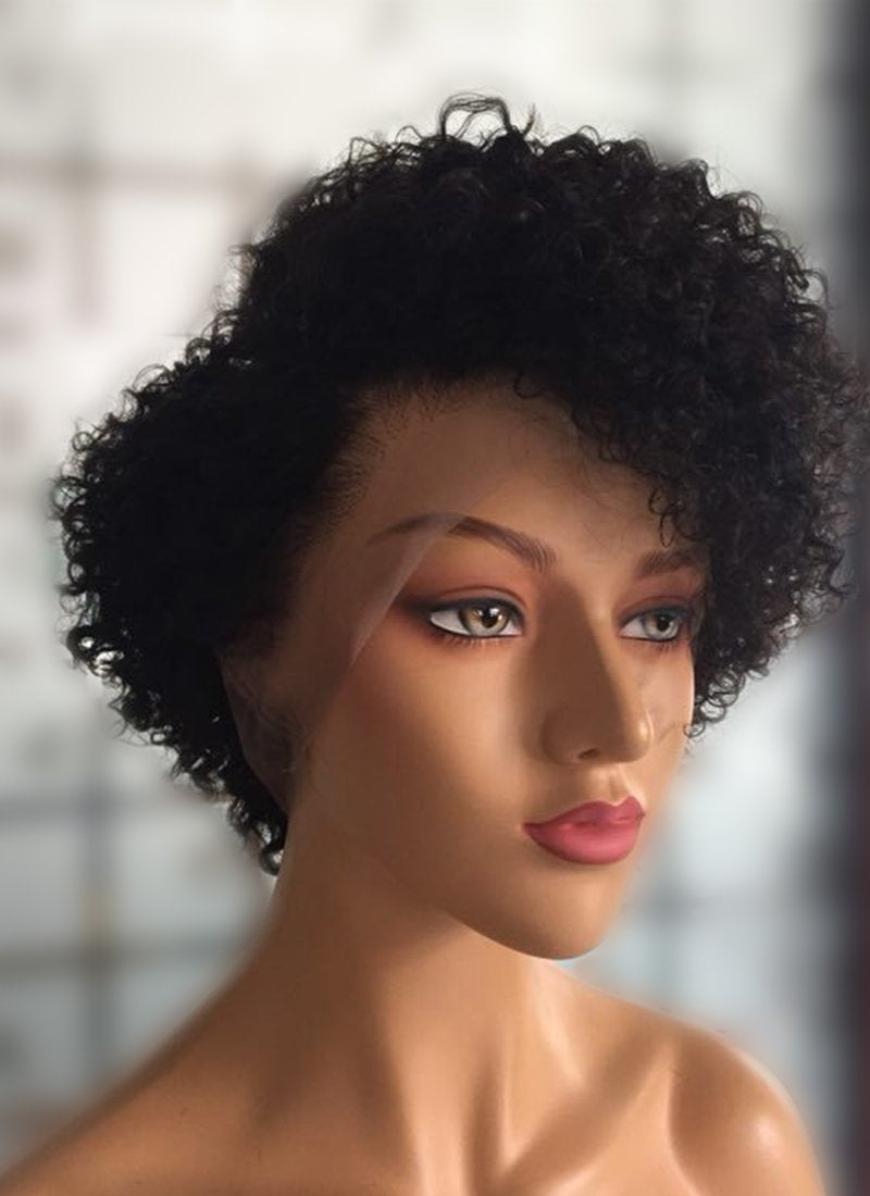 8" Short Curly Off Black Lace Front Remy Natural Hair Wig HP008 - wifhair