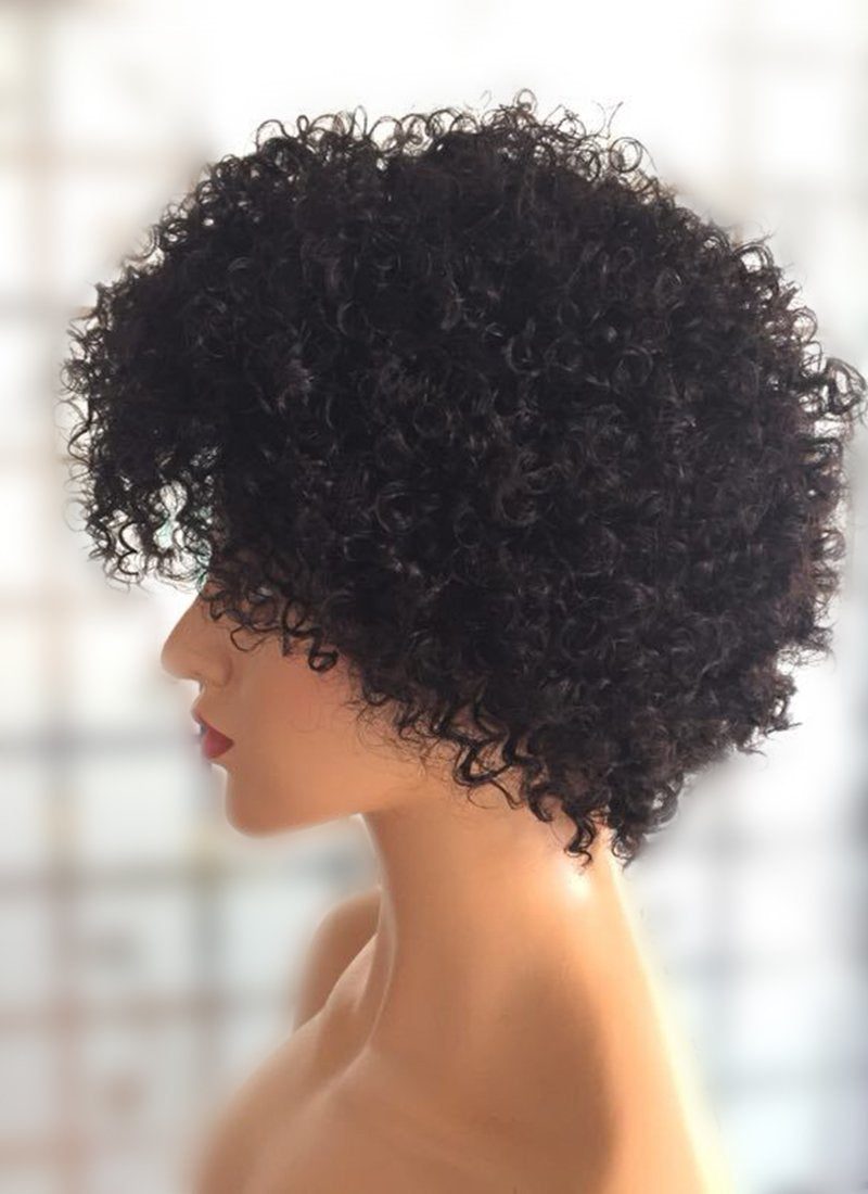 8" Short Curly Off Black Lace Front Remy Natural Hair Wig HP008 - wifhair