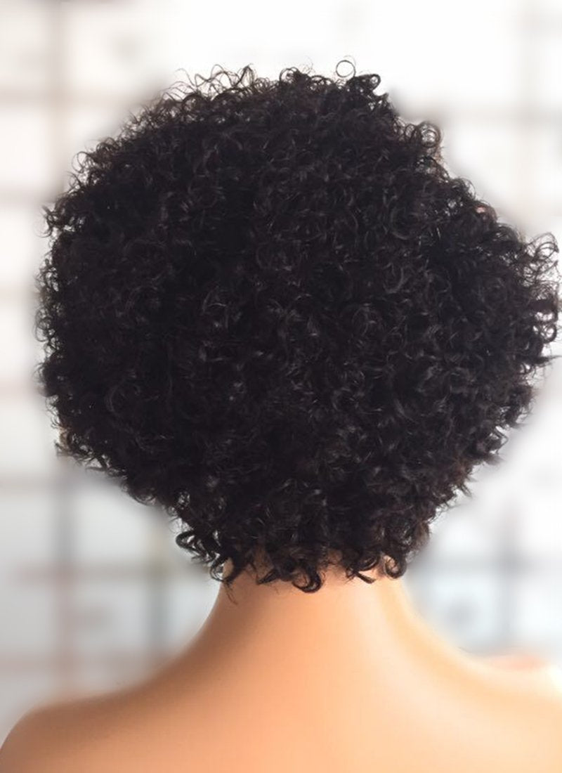 8" Short Curly Off Black Lace Front Remy Natural Hair Wig HP008 - wifhair
