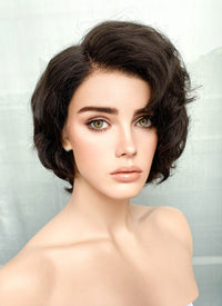 8" Short Curly Off Black Pixie Lace Front Remy Natural Hair Wig HP013