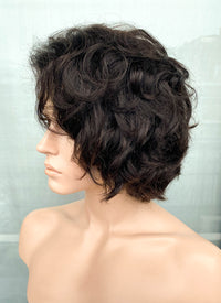 8" Short Curly Off Black Pixie Lace Front Remy Natural Hair Wig HP013
